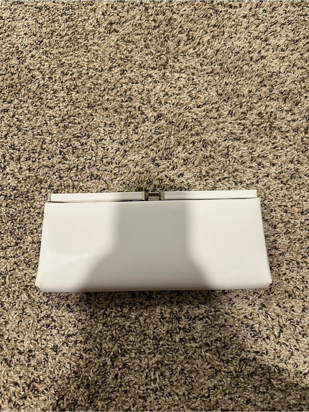 Classic White Patent Clutch with Metal Frame